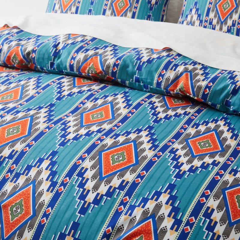 Gestreifter Bettbezug im Tribal-Stil, Bohemian-Stil, dreiteiliges Bettwäsche-Set aus weichem Polyester – gewalkte Samtstruktur_voghion.com