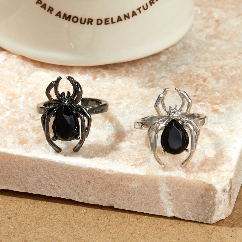 Niche Design Halloween With Inlaid Diamonds Open Personality Spider Ring_voghion.com