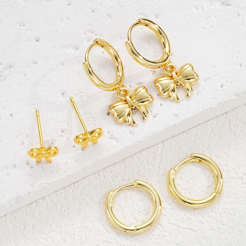 Nuovi orecchini a cerchio in rame con fiocco semplice, stile personalità, accessori con fibbia versatili, set di 3_voghion.com