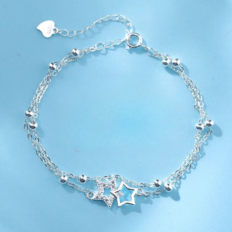 【Original Factory】Full Body S Silver Non-Fading Double Layer Star Bracelet Light Luxury Niche Design High-End Feel_voghion.com