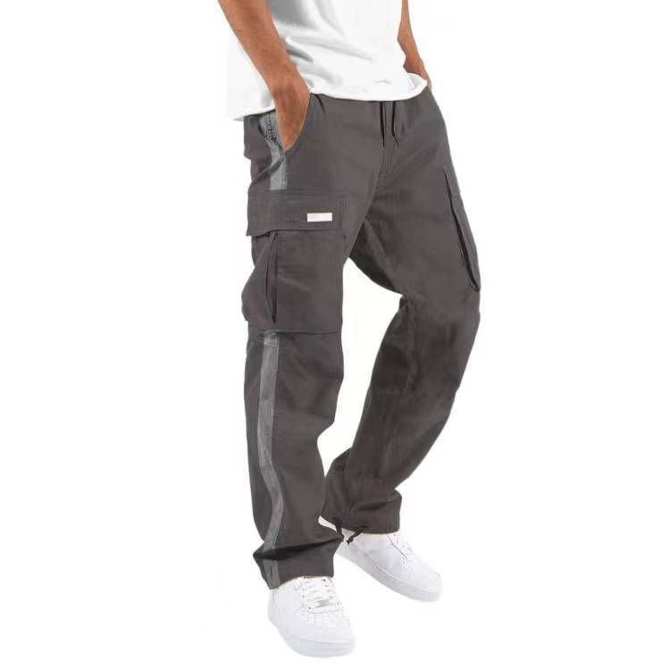 Pantaloni cargo da uomo nuovi, primavera-autunno 2025, con coulisse e design a blocchi di colore_voghion.com