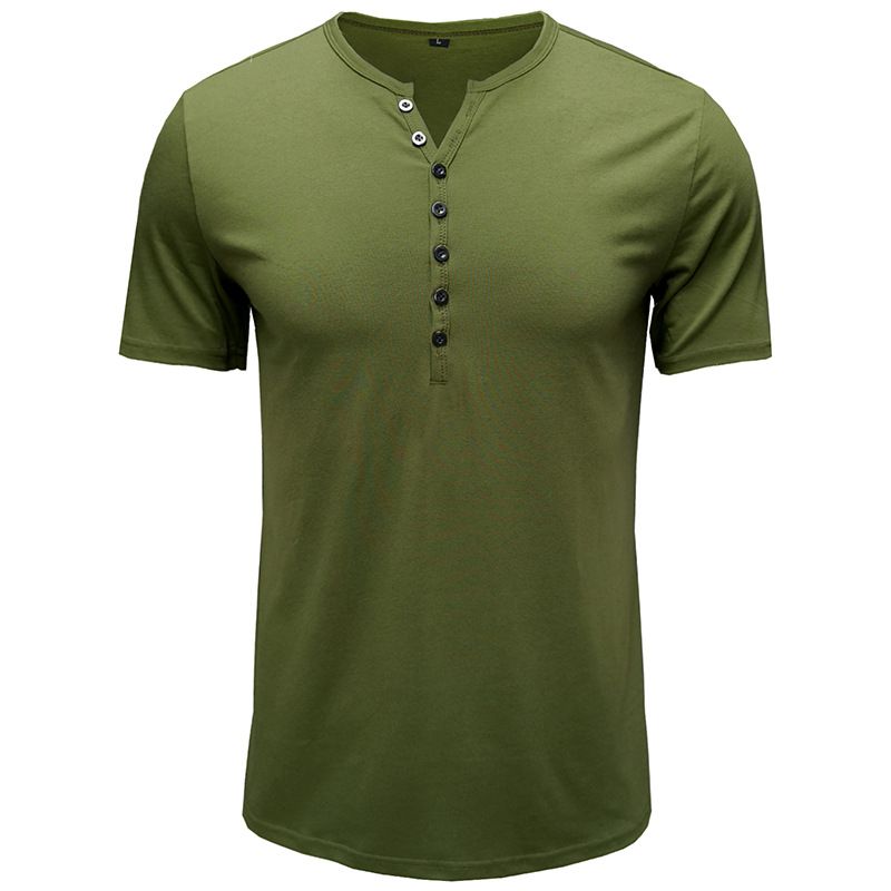 Suitable For All Seasons 2025 Summer New Clothing Henley Shirt Short Sleeve Men's T-Shirt Solid Color Top_voghion.com