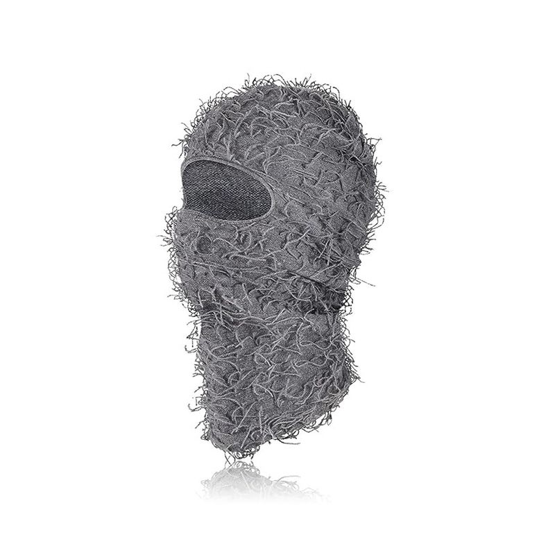 LazyZoom Nuovo copricapo con mascherina calda in maglia, mimetico jacquard, con foro singolo, berretto antivento da sci in peluche_voghion.com