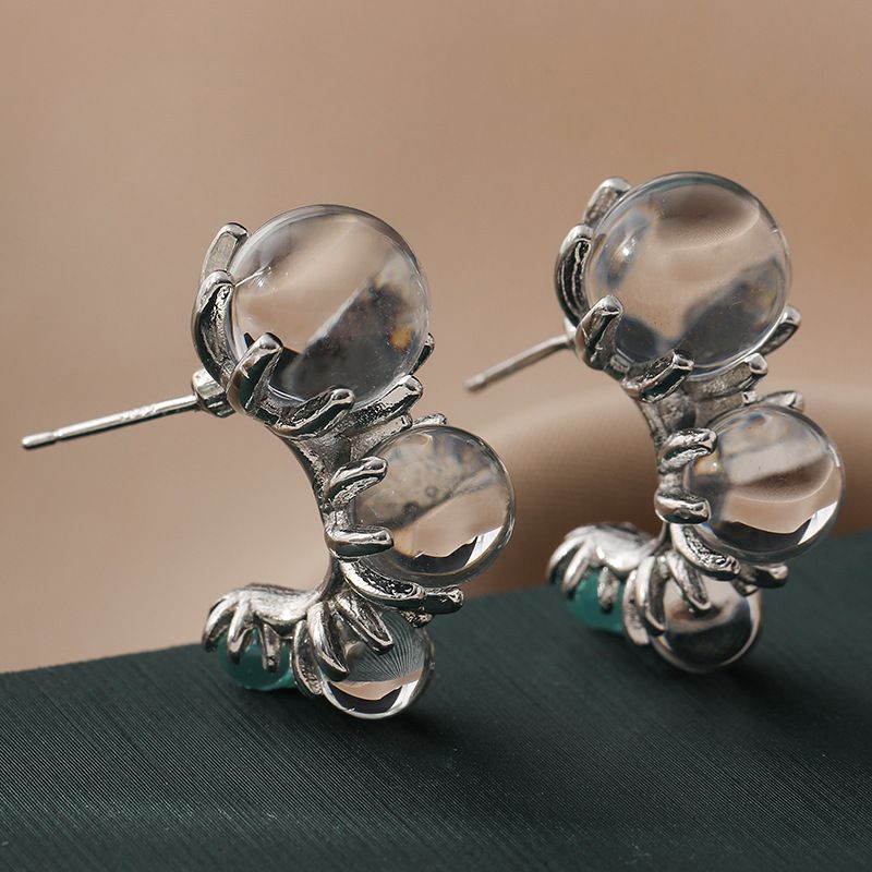 Orecchini a bottone semplici di alta qualità con perline trasparenti di design coreano_voghion.com