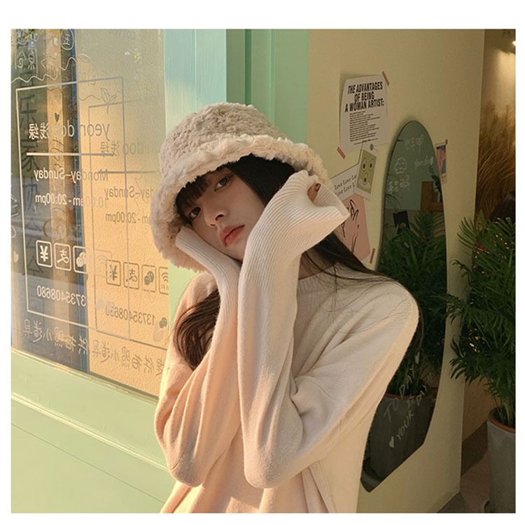 Chapeau seau en peluche épais pour femmes et hommes, polyvalent en automne et en hiver, montrant un petit chapeau de bassin chaud en fourrure_voghion.com