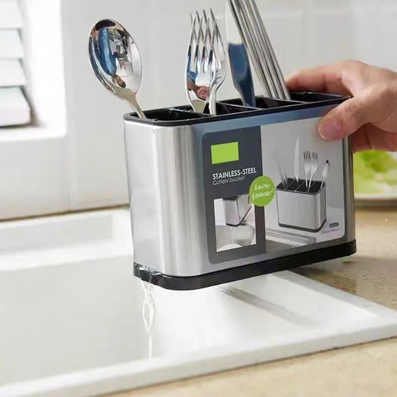 Portaposate in acciaio inossidabile per stoviglie domestiche, scolapiatti, portaoggetti per cucchiai, organizer da cucina_voghion.com