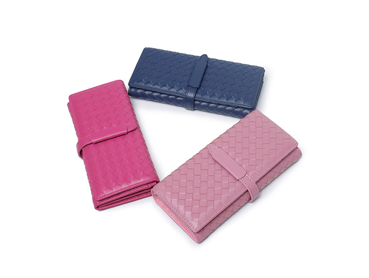 Sheepskin Weaving Gradient Long Genuine Leather Soft Drawstring Clip Moisture Handheld Women's Wallet_voghion.com