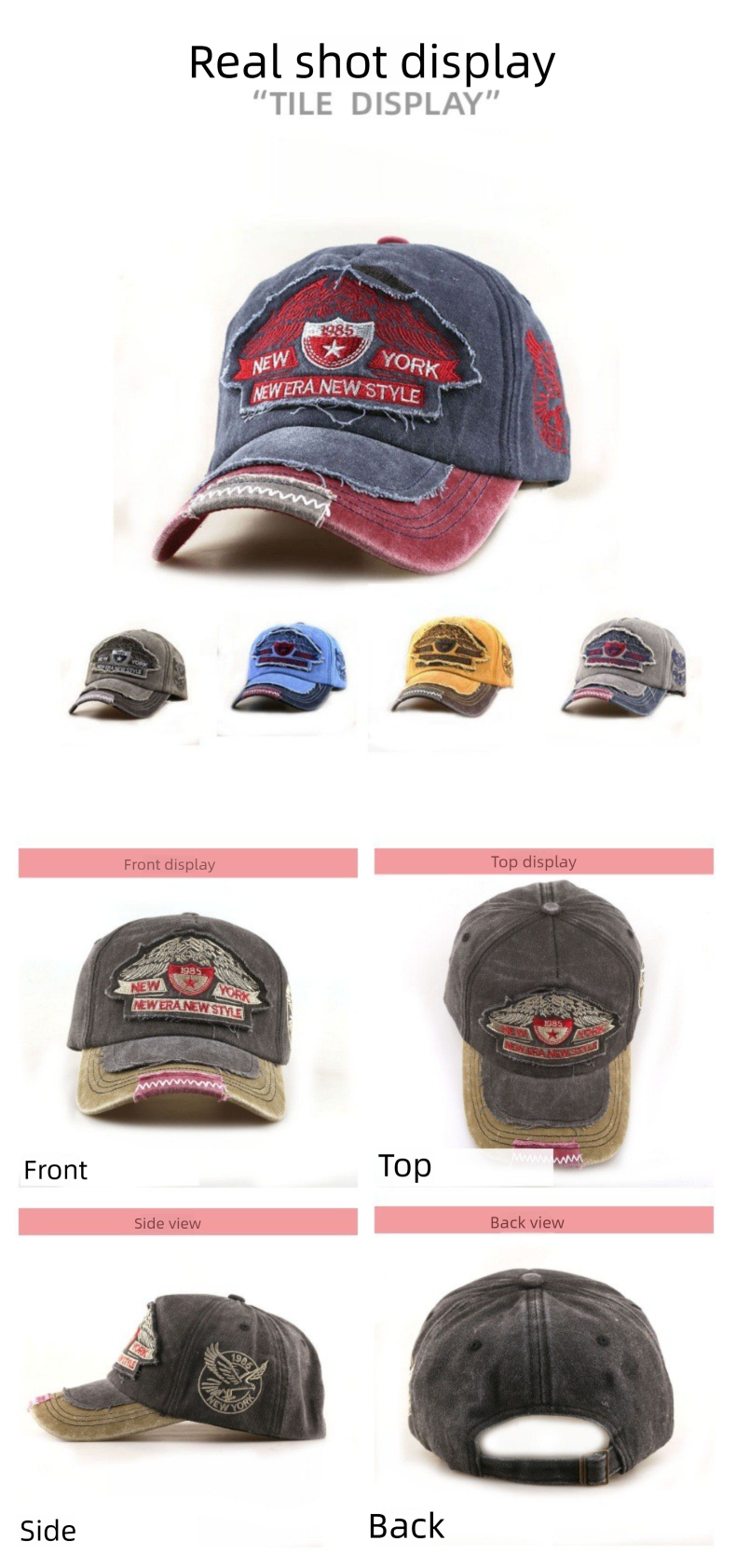 Neu 1985 Brief Stickerei NEW YORK Baseball Gewaschen Vintage Baumwolle Patchwork Farbe Block Outdoor Duckbill Cap_voghion.com