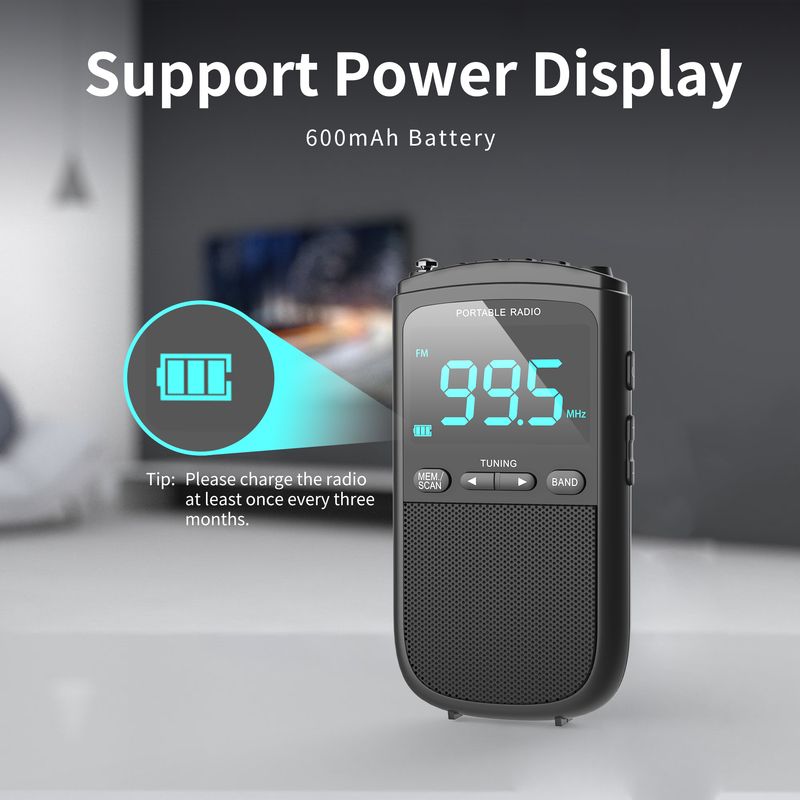 Mini AM/FM Portable Radios Pocket Receiver Stereo Speaker Rechargeable Radio With Alarm Clock For Outdoor Weather_voghion.com