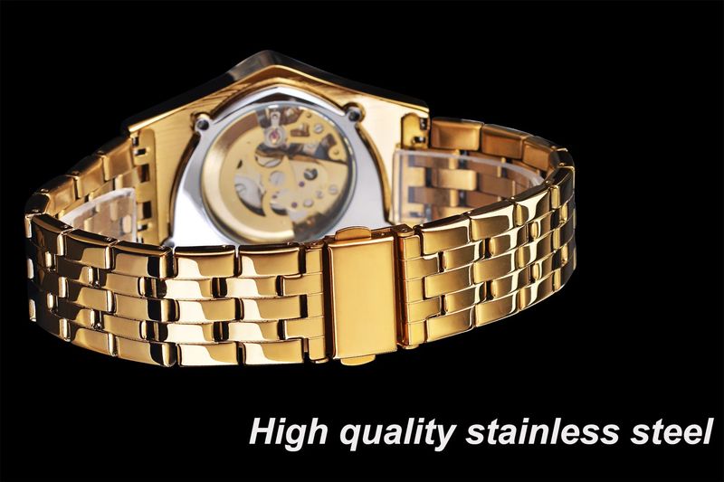 Relógio mecânico automático triangular esqueleto masculino moderno - Pulseira de aço inoxidável, cristal mineral, várias opções de cores_voghion.com