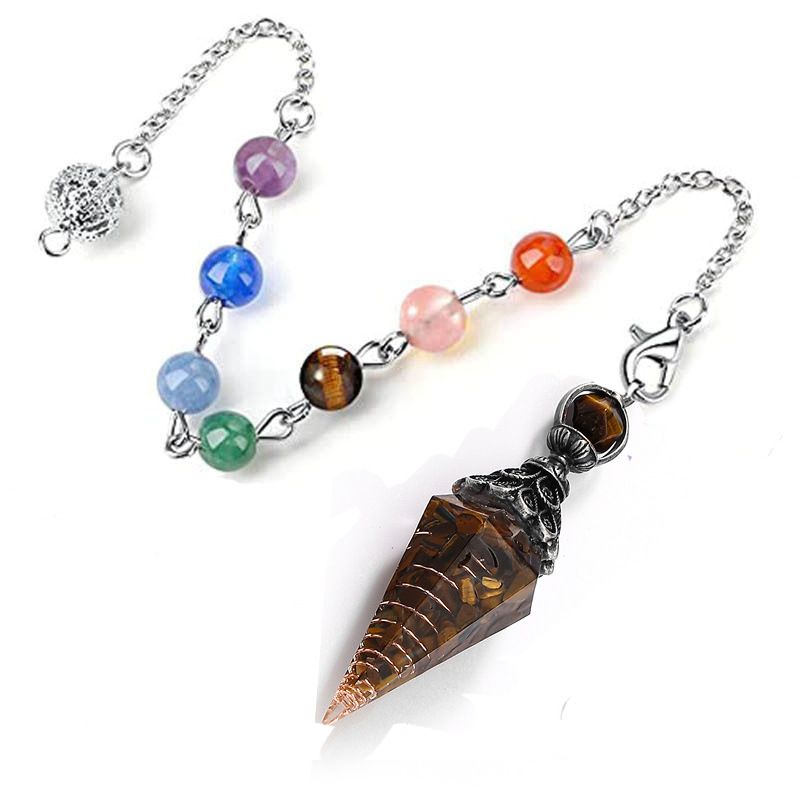 Natural Crystal Gravel Resin Hexagonal Column Cone Pendant 7 Color Beads Chain Pendulum Ornaments Yoga Stone Ornaments_voghion.com