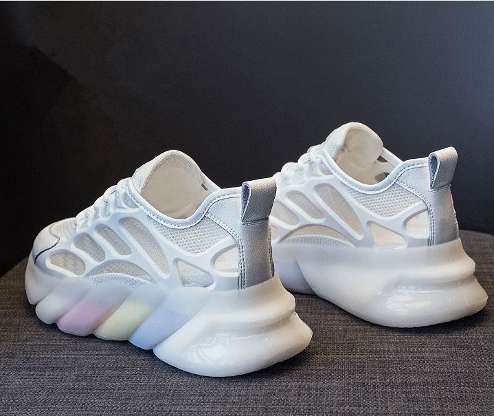 Scarpe da ginnastica casual con fondo spesso e rete arcobaleno estive da donna 2024, scarpe bianche versatili_voghion.com