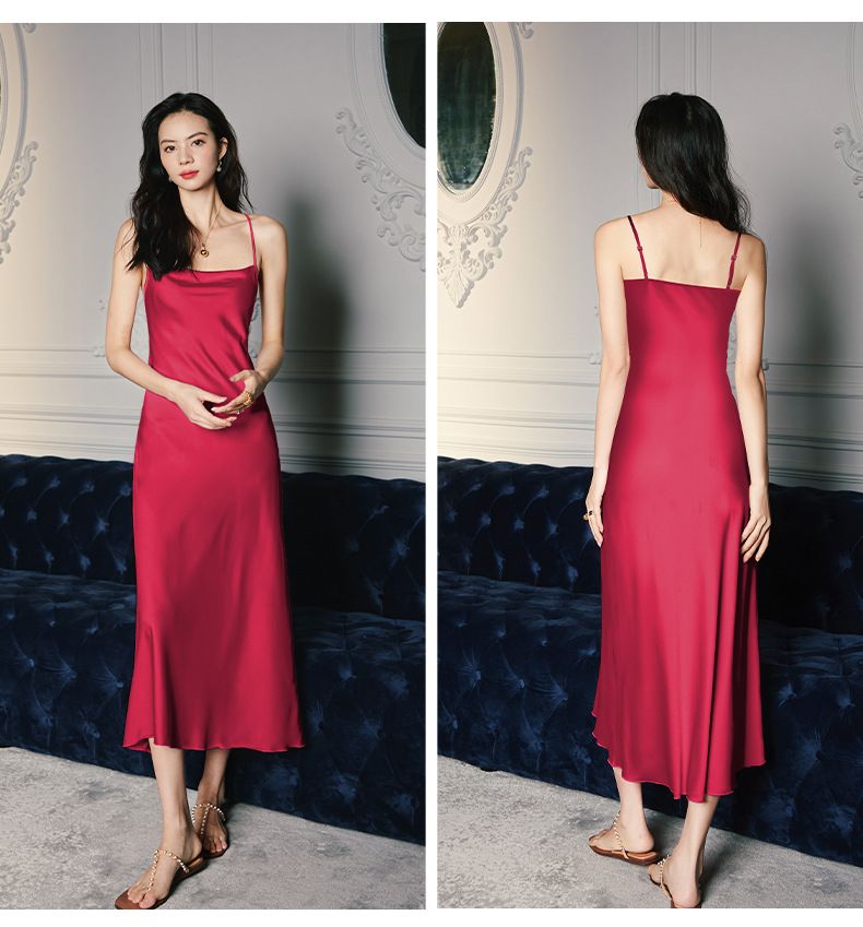 Elegante camicia da notte in raso e chiffon per donna - Abito sottoveste con spalline in seta e scollo drappeggiato, pigiama leggero per l'estate_voghion.com