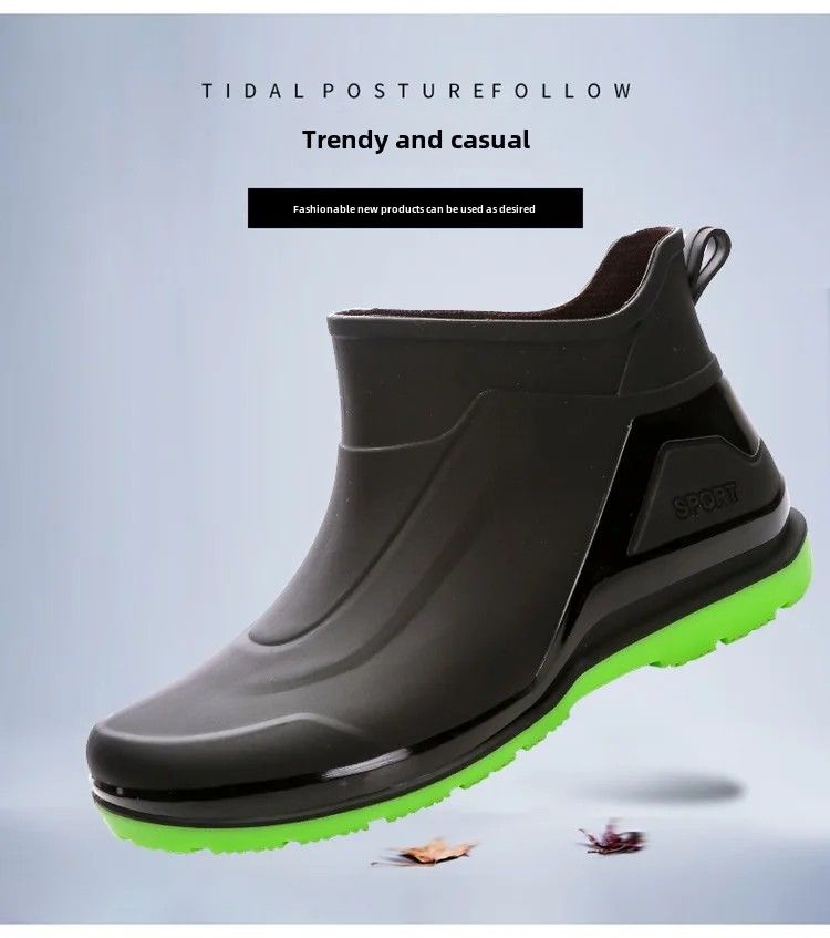Cizme de ploaie pentru bărbați la modă, scurte, antiderapante, cu butuc mediu, croite, din fleece, pantofi de bucătărie pentru exterior_voghion.com