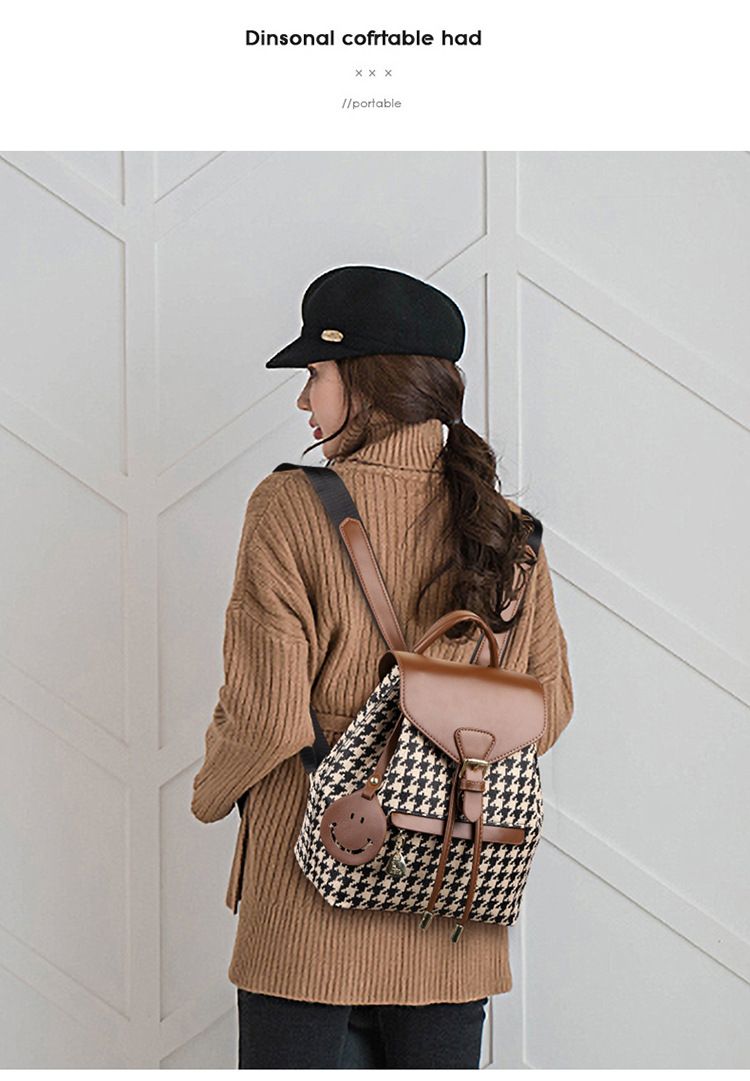 2024 New Fashion Women's Bag, Leisure and Retro Texture, Versatile Backpack, Trendy Thousand Bird Grid Large Capacity Book Bag_voghion.com