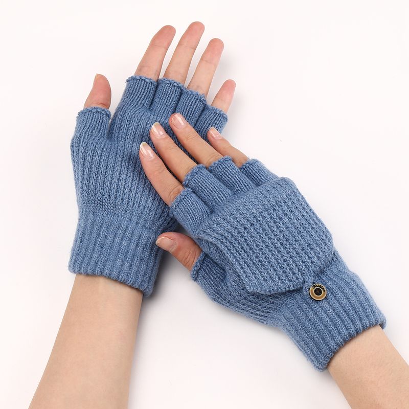 Striped Flip Top Woolen Warm Gloves Cross-border New Half Men's Women's Autumn And Winter Student Writing Exposed Finger_voghion.com