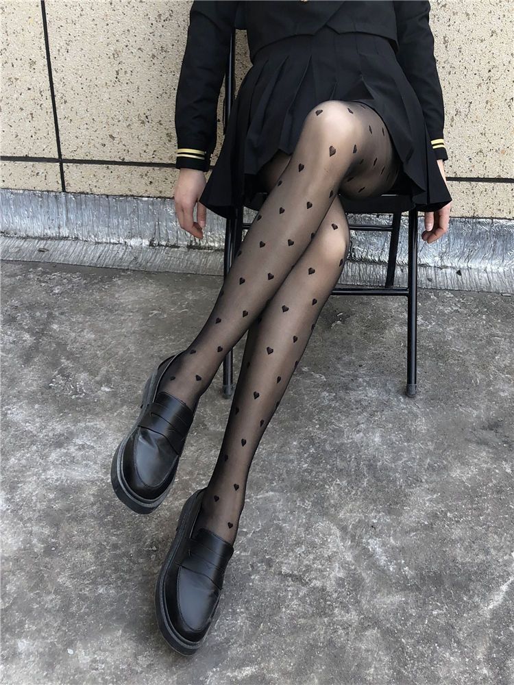 Bas fins en soie jacquard à motifs noirs, collants à pois, JK Lolita_voghion.com