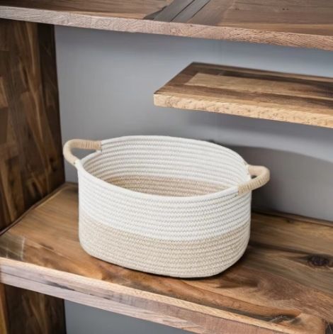 Kosz do przechowywania z plecionej liny bawełnianej Nordic Simple, organizer rodzinny, duża pojemność, drobiazgi domowe, zabawki dla dzieci (błąd 1-3 cm)_voghion.com