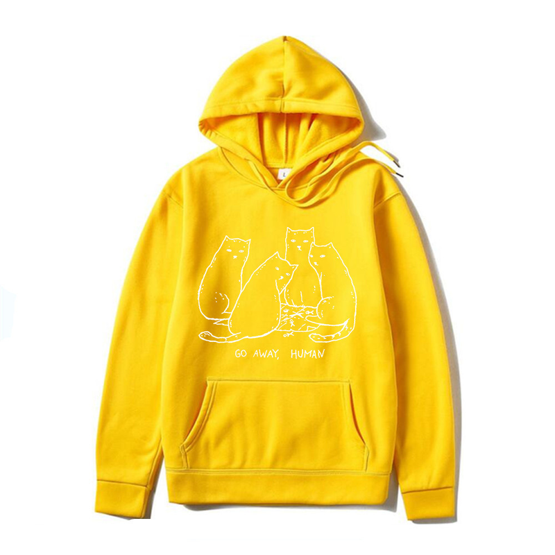 Women's plush sweater plain private cat maid printed kangaroo pocket drawstring printed hoodie_voghion.com