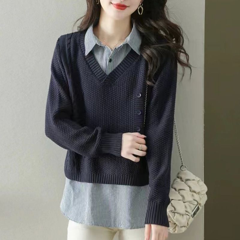 Maglione da donna con colletto impiombato in due pezzi lavorato a maglia per la nuova primavera e autunno 2025, intimo e capispalla_voghion.com