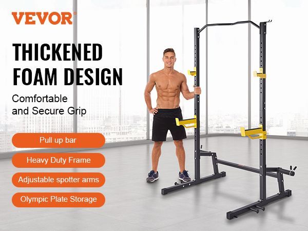 VEVOR Squat Stand Power Rack, Multi-Functional Power Rack With Pull Up Bar, Hook, And Weight Plate Storage Attachment, Adjustable Power Rack Cage, Steel Exercise Squat Stand For Home Gym Equipment_voghion.com