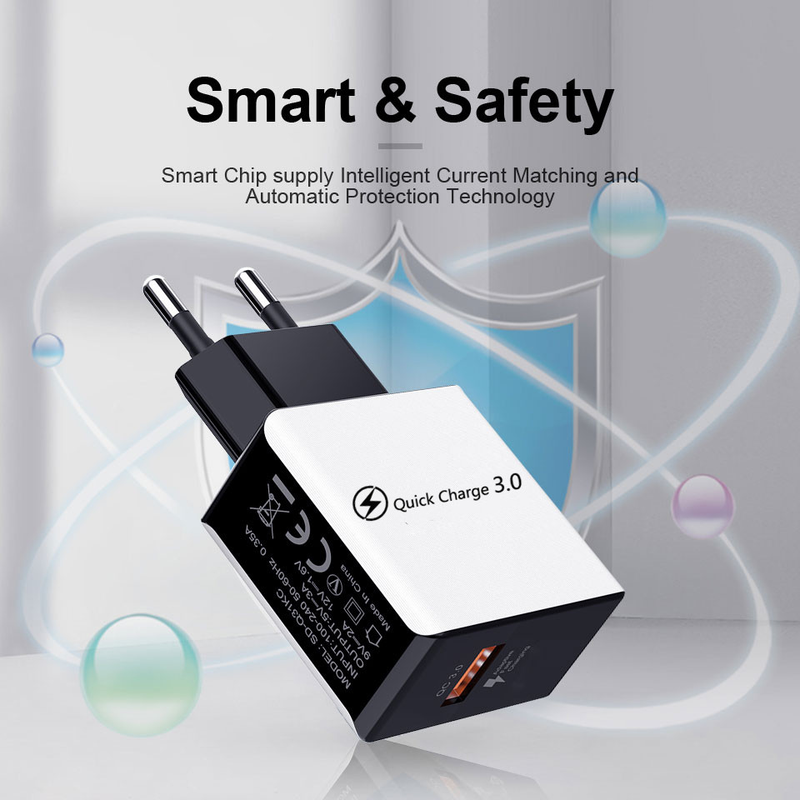 töltő Mobil gyorstöltés QC 3.0 4.0 18W gyorstöltés EU USA csatlakozó adapter fali USB töltő alkalmas B_voghion.com