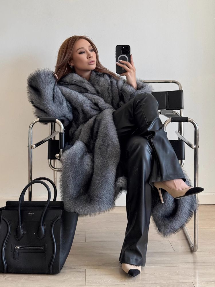 Women's Clothing Women's Faux Fur Coat - Long Plush Teddy Jacket With Scarf Collar_voghion.com