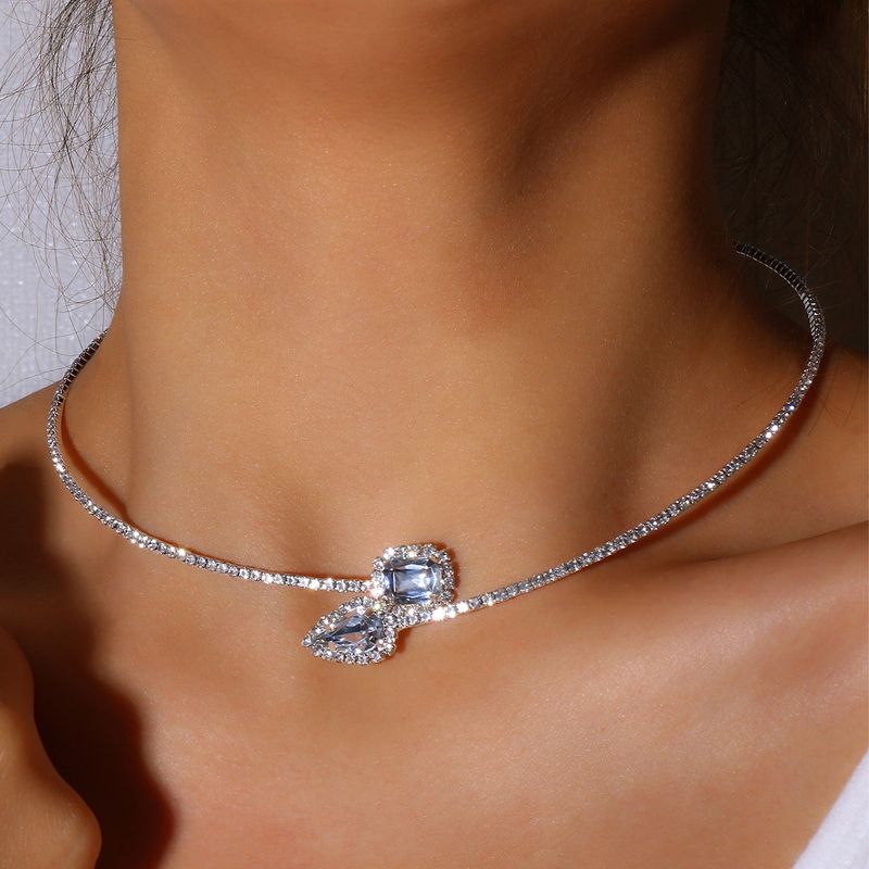 gioielli diamante rotondo lucido apertura clavicola catena tendenza semplice strass collare donna choker_voghion.com