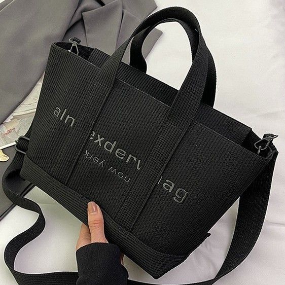 Sac fourre-tout d'été à imprimé lettre de style coréen pour femme, sac à bandoulière texturé de grande capacité pour les déplacements quotidiens_voghion.com