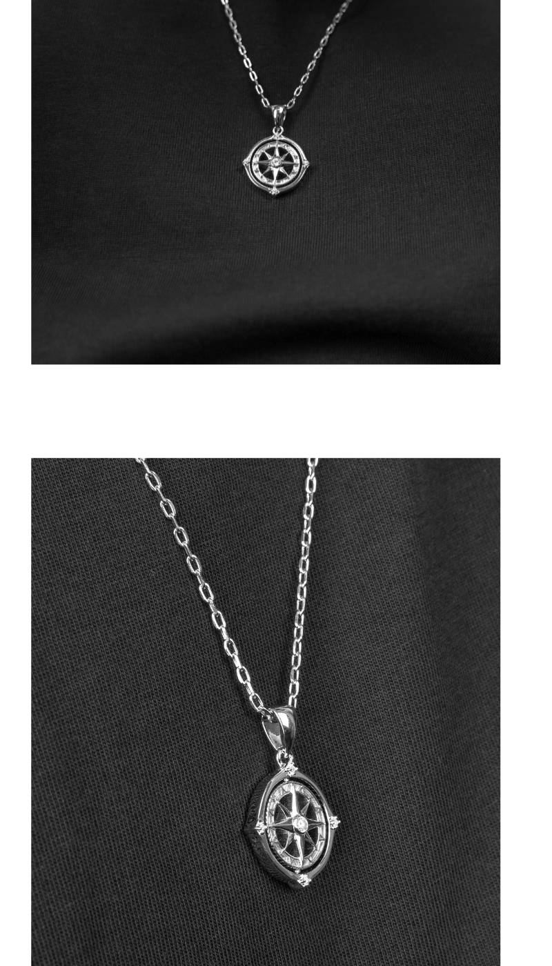 Collana con ciondolo a forma di bussola rotante a stella a otto punte in argento sterling, unisex, stile street, per coppie_voghion.com