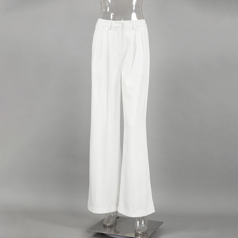 Damenbekleidung Weiße Hose mit hoher Taille und weitem Bein, Temperament, Pendeln, All-Match-Hose_voghion.com