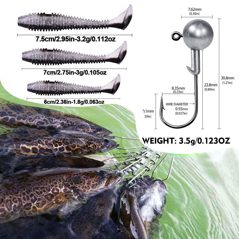 Esca Piombo Testa Amo Combinazione Coda a T Esca Set Acqua dolce Persico Testa di serpente Pesce Topmouth Culter Lancio lungo Verme morbido_voghion.com