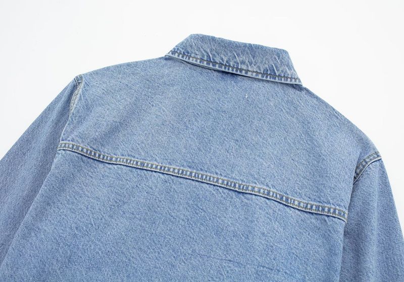 Women's solid color short denim jacket + two-color high waist slit skirt suit_voghion.com