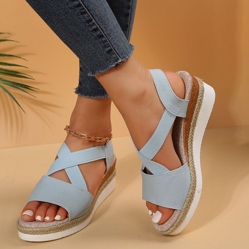 Dammesandalen fir grouss Gréissten, nei flaach Fersen, Keilfersen, Fëschmond, Casual Dammesandalen_voghion.com