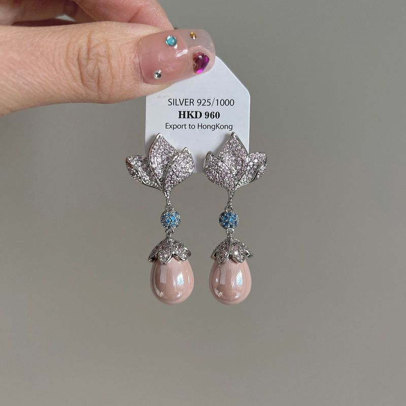 Elegantní francouzské vintage perlové květinové dámské zirkonové náušnice prémiové kvality_voghion.com