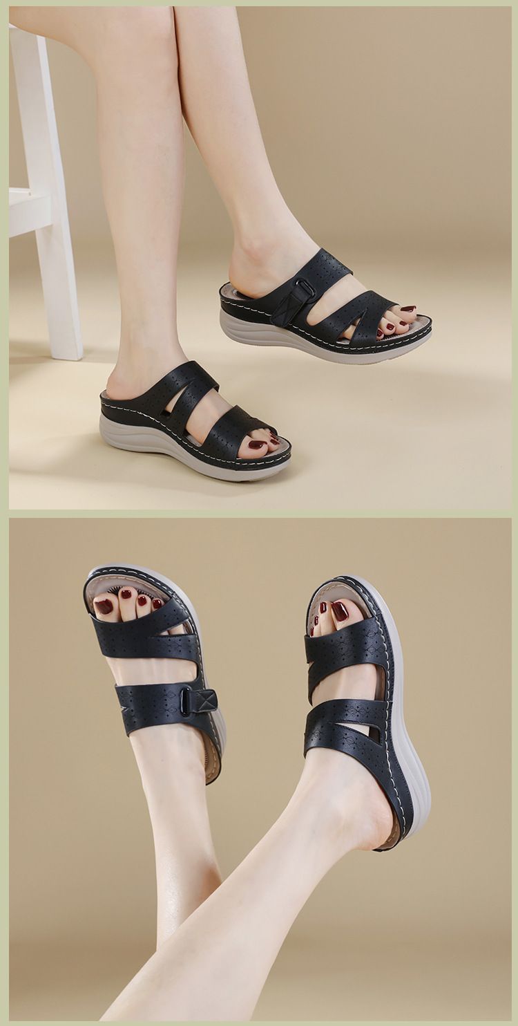 Sandales compensées décontractées pour femmes, bout rond ajouré, pointures larges, modèle JS777-20 (Nouveauté 2025)._voghion.com