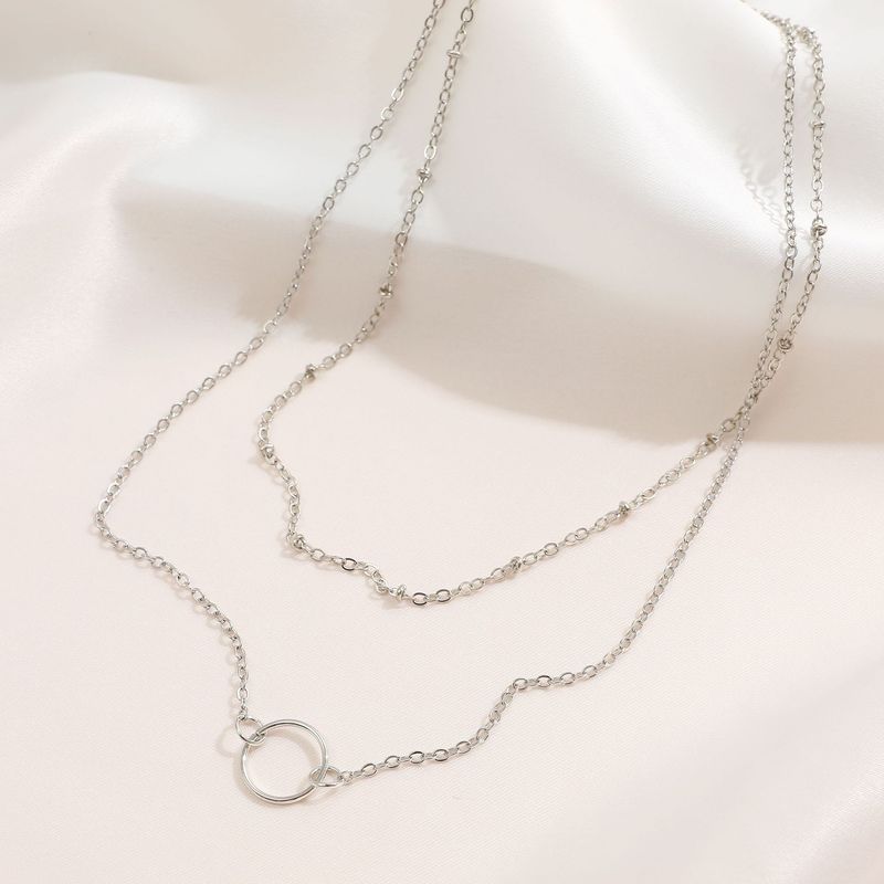 hot selling clavicle chain retro simple ring double layer necklace copper bead chain circle pendant necklace_voghion.com