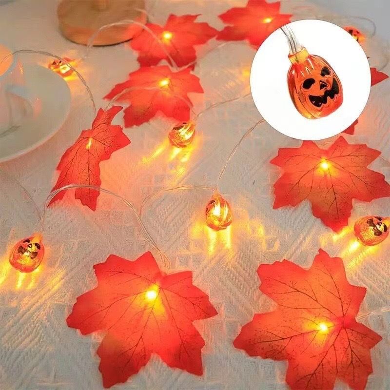 Ahorn Kürbis LED Halloween Zimmer Hof Party Dekoration Farbige Simulierte Blatt String Lichter_voghion.com