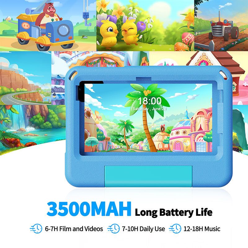 VASOUN B7kids 7-inch Android Kids Tablet With Shockproof Case, 8GB RAM + 64GB Storage, Dual Camera, WiFi, Sky Blue & Pink_voghion.com