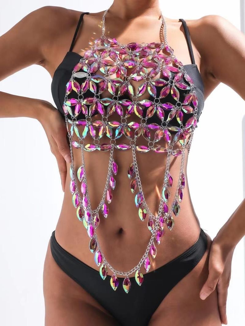 Corrente corporal feminina em acrílico na moda - Joia elegante para biquíni e praia, peça estilosa para usar em camadas em festas, férias e ocasiões especiais._voghion.com