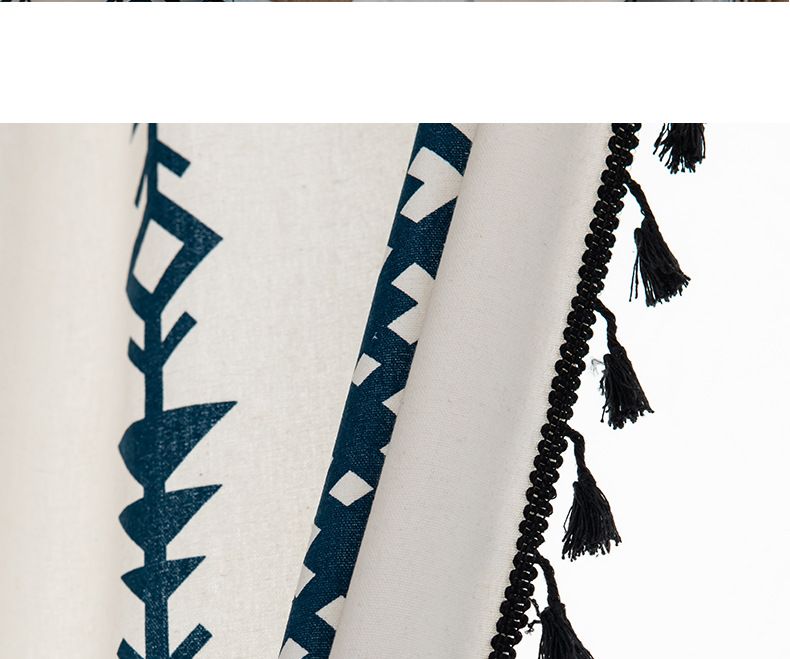 Cotton And Linen Printing Black Tassels Bohemian Style Kitchen Curtains_voghion.com