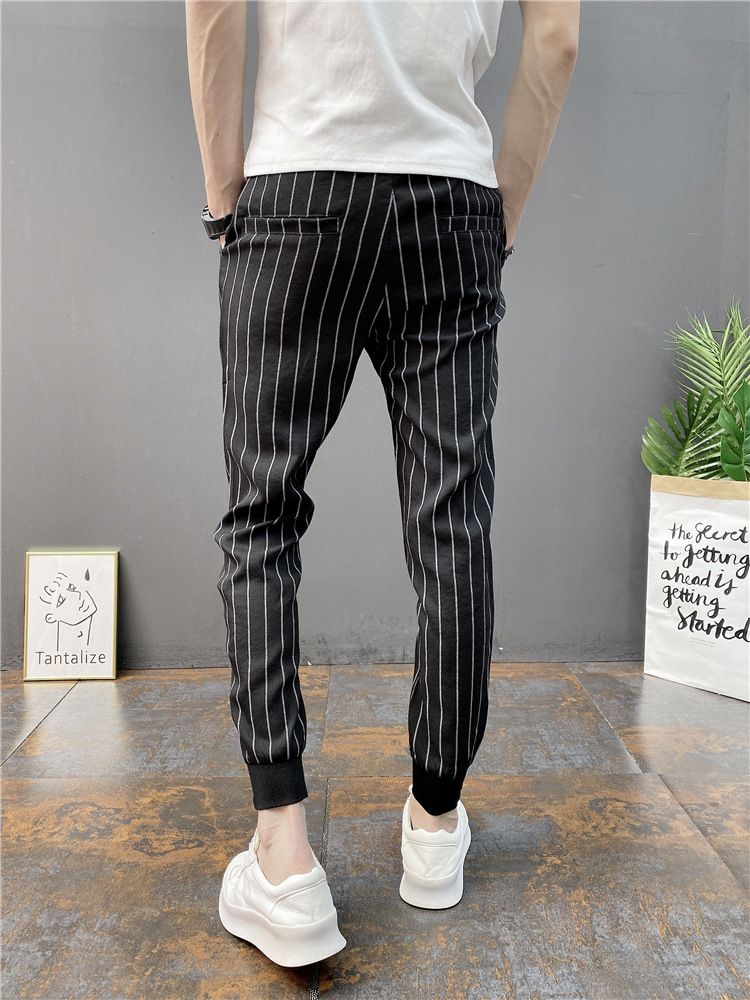 Striped 9-inch Small Casual For Men, Summer Cool, Thin Design, Vertical Stripes, Elastic Waistband, Slimming Effect,_voghion.com