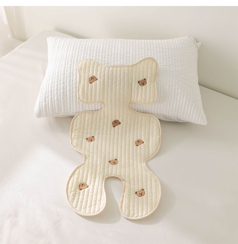 Cojín para asiento de cochecito de bebé, cojín con bordado de conejito de oso, para todas las estaciones, algodón, transpirable, colchón para carrito, accesorios para cochecito de bebé recién nacido_voghion.com