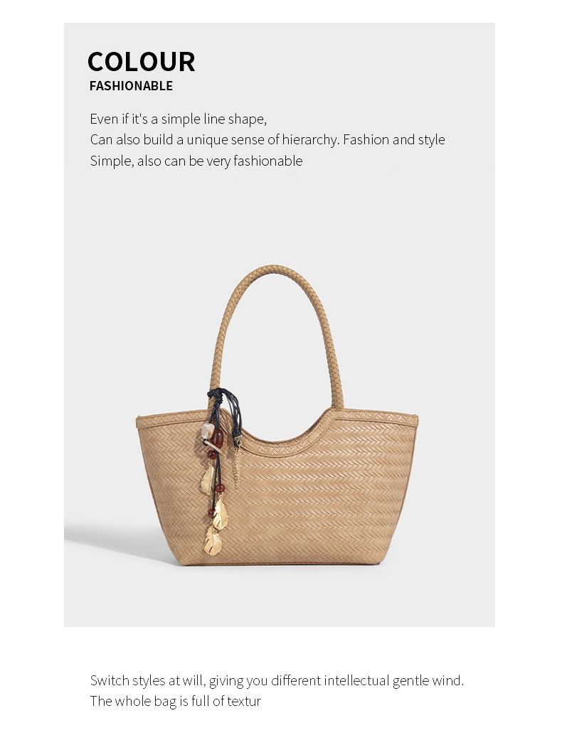 Borsa tote in pelle intrecciata con tasca interna, borsa a tracolla di grande capacità per uso quotidiano, shopping, viaggi - Design marrone chic_voghion.com