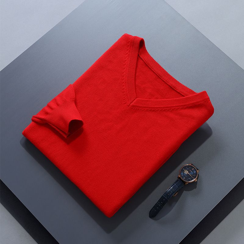 Autumn Winter V-Neck Pullover Men's Sweater Plus Size Long Sleeve Basic Knitted Base Shirt_voghion.com