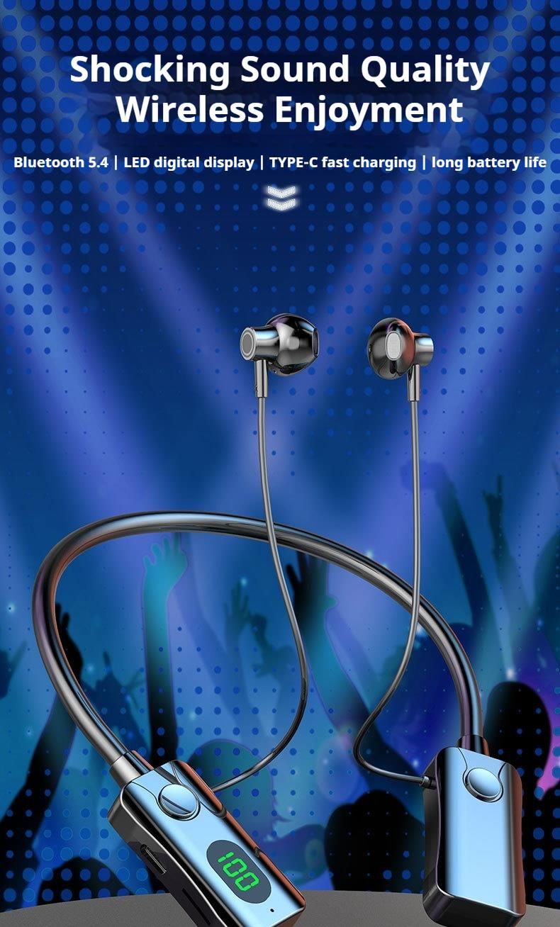 NEW Long Endurance Bluetooth Earphones Surround Sound Earbuds LED Wireless Headphones Sports Gaming Neckband Waterproof Headsets_voghion.com
