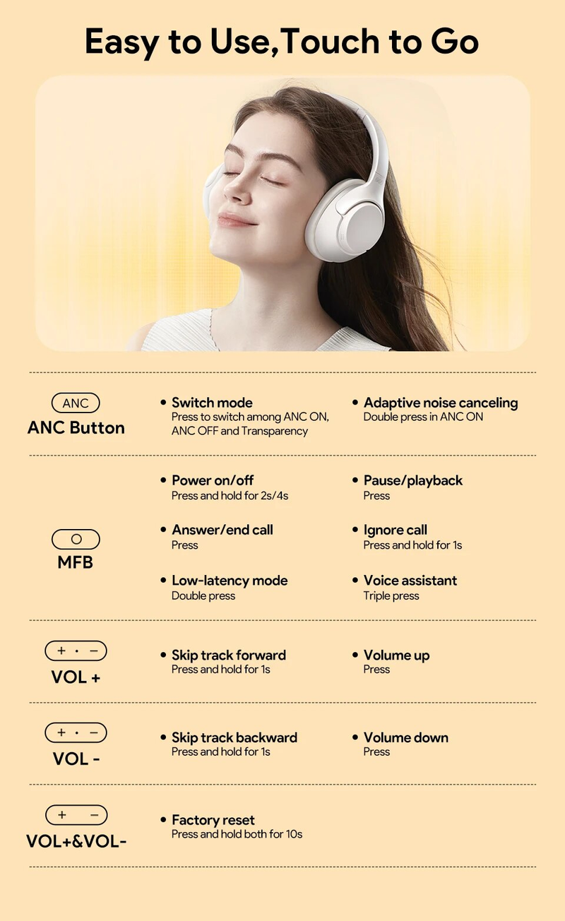 QCY H3 ANC Wireless Headphones Bluetooth 5.4 Hi-Res Audio Over Ear Headset 43dB Hybrid Active Noise Cancellation_voghion.com