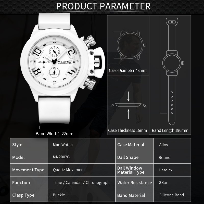 Black Silicone Quartz Luxury Sport Military Wrist es Men Waterproof Clock Chronograph Large Dial e_voghion.com