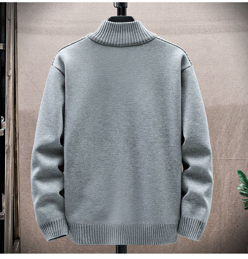 2023 new men's autumn and winter cardigan stand-up collar sweater jacquard jacket thickened casual sweater for men_voghion.com