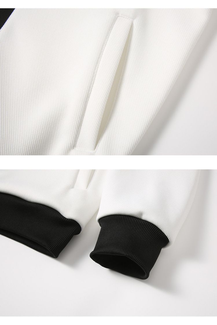 Härenkleeder Hären Casual Sportskostüm 2024 Hierscht nei locker Faarfmatching schwaarz-wäiss laangärmlech Cardigan Kostüm fir Hären_voghion.com